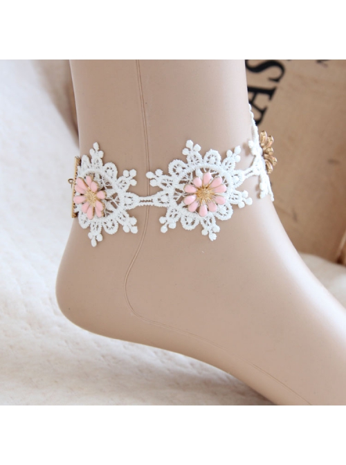 Bride Wedding Dress Fashion Lolita Cute Female White Lace Pink Flower Anklet