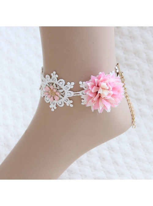 Bride Wedding Dress Fashion Lolita Cute Female White Lace Pink Flower Anklet