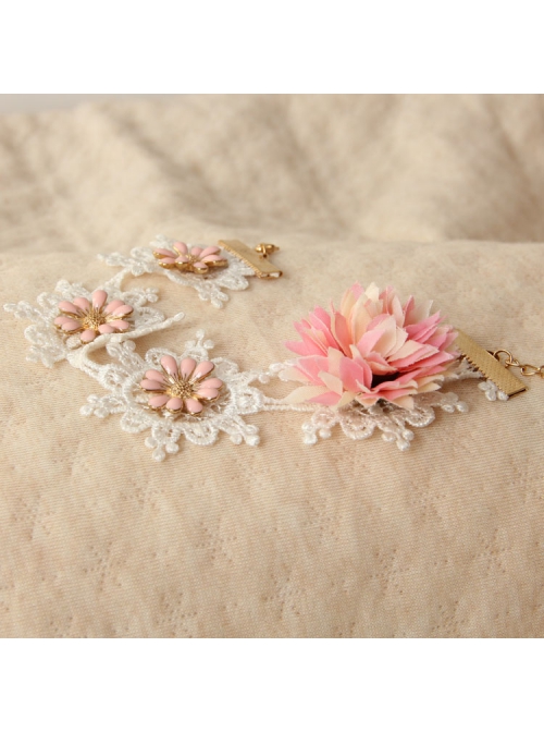 Bride Wedding Dress Fashion Lolita Cute Female White Lace Pink Flower Anklet