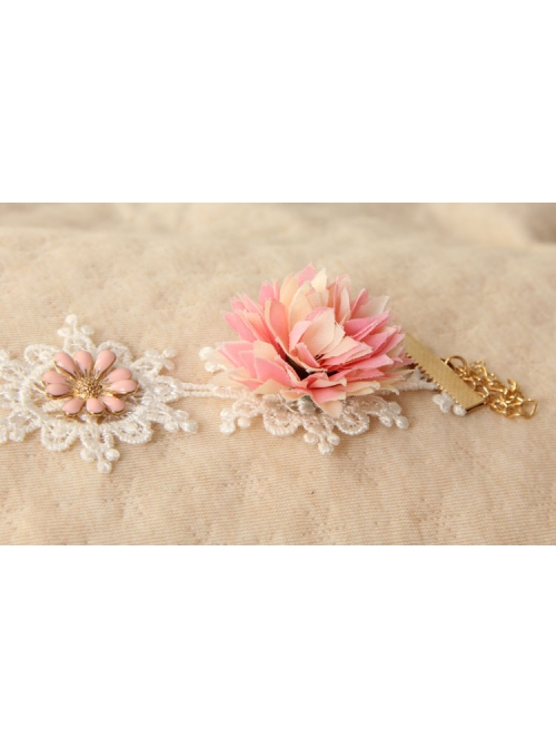 Bride Wedding Dress Fashion Lolita Cute Female White Lace Pink Flower Anklet