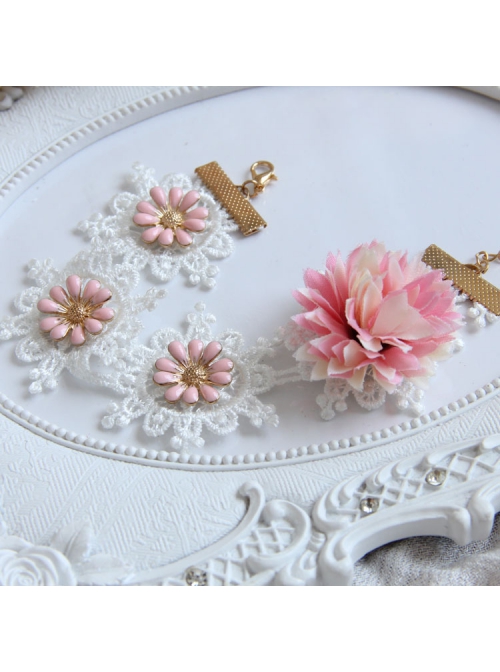 Bride Wedding Dress Fashion Lolita Cute Female White Lace Pink Flower Anklet