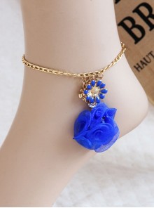 Fashion Beautiful, Simple Royal Blue Flowers Golden Chain Retro Female Anklet