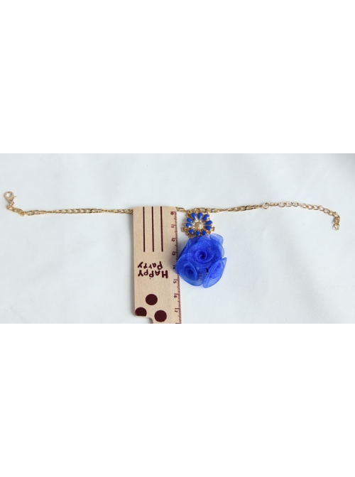 Fashion Beautiful, Simple Royal Blue Flowers Golden Chain Retro Female Anklet