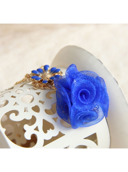 Fashion Beautiful, Simple Royal Blue Flowers Golden Chain Retro Female Anklet