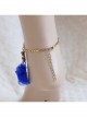 Fashion Beautiful, Simple Royal Blue Flowers Golden Chain Retro Female Anklet