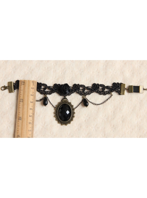 Retro Gothic Fashion Black Lace Rose Flower Pearl Tassel Dancing Female Armband