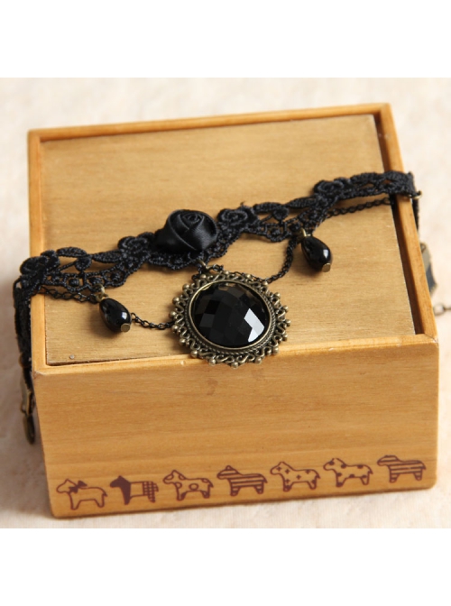 Retro Gothic Fashion Black Lace Rose Flower Pearl Tassel Dancing Female Armband