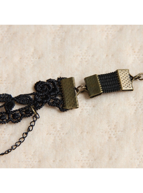 Retro Gothic Fashion Black Lace Rose Flower Pearl Tassel Dancing Female Armband