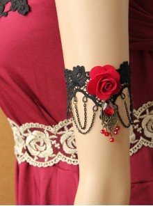 Fashion Retro Gothic Palace Vampire Black Lace Tassel Red Rose Flower Female Armband