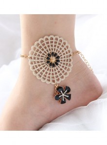 Handmade Fashion Simple Female Retro Golden Lace Black Small Flower Anklet