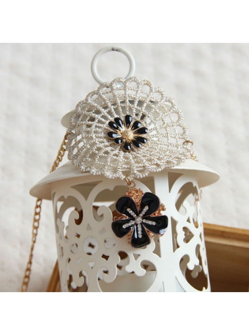 Handmade Fashion Simple Female Retro Golden Lace Black Small Flower Anklet