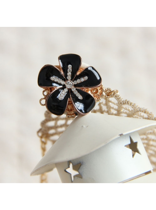 Handmade Fashion Simple Female Retro Golden Lace Black Small Flower Anklet