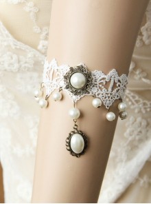 Fashion Retro Baroque Simple Dancing White Pearl Lace Female Armband