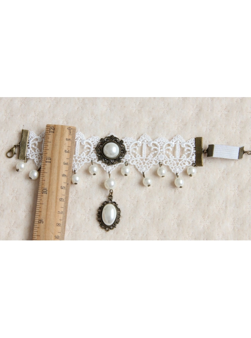 Fashion Retro Baroque Simple Dancing White Pearl Lace Female Armband