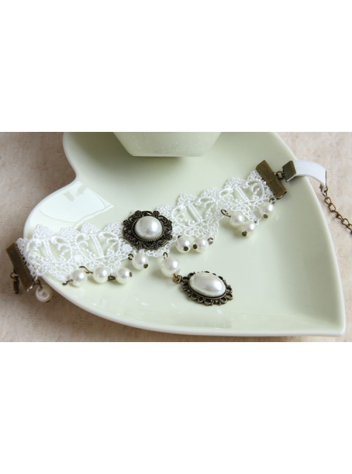 Fashion Retro Baroque Simple Dancing White Pearl Lace Female Armband