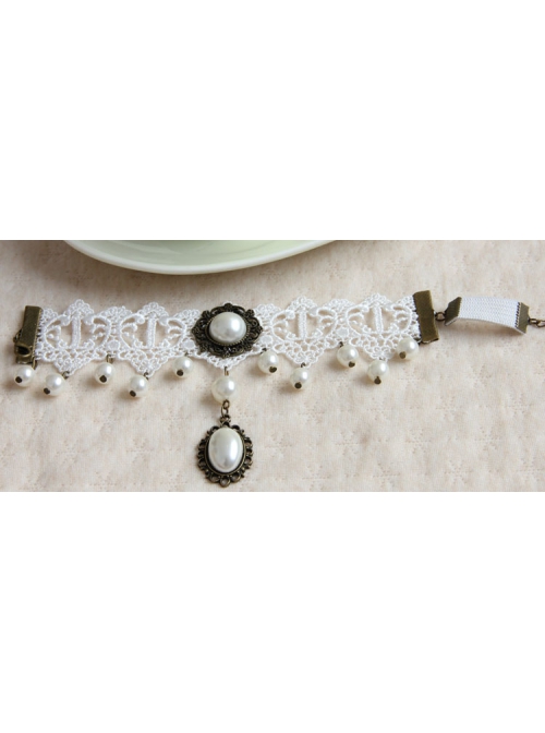 Fashion Retro Baroque Simple Dancing White Pearl Lace Female Armband