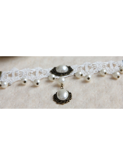 Fashion Retro Baroque Simple Dancing White Pearl Lace Female Armband