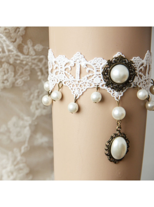 Fashion Retro Baroque Simple Dancing White Pearl Lace Female Armband