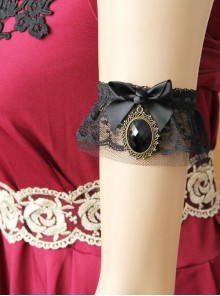 Dark Gothic Retro Fashion Black Lace Bow Vampire Wedding Dress Female Elastic Armband