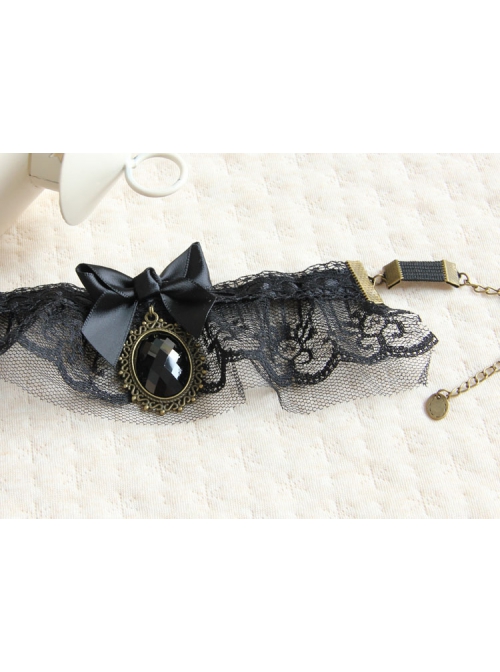 Dark Gothic Retro Fashion Black Lace Bow Vampire Wedding Dress Female Elastic Armband