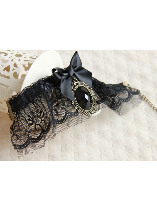 Dark Gothic Retro Fashion Black Lace Bow Vampire Wedding Dress Female Elastic Armband