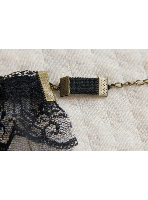 Dark Gothic Retro Fashion Black Lace Bow Vampire Wedding Dress Female Elastic Armband