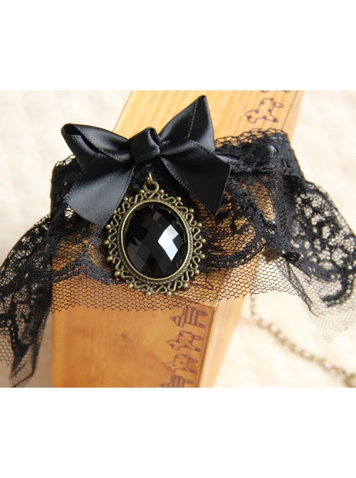 Dark Gothic Retro Fashion Black Lace Bow Vampire Wedding Dress Female Elastic Armband