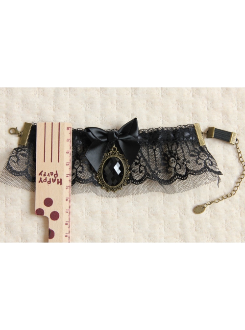 Dark Gothic Retro Fashion Black Lace Bow Vampire Wedding Dress Female Elastic Armband