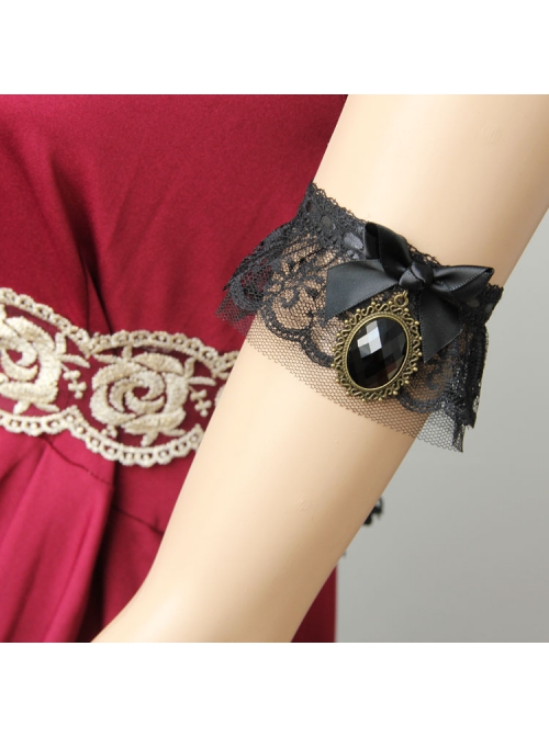Dark Gothic Retro Fashion Black Lace Bow Vampire Wedding Dress Female Elastic Armband