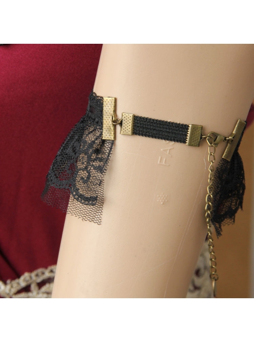Dark Gothic Retro Fashion Black Lace Bow Vampire Wedding Dress Female Elastic Armband