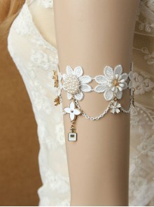 Bride Fashion White Lace Tassel Pearl Cherry Blossom Palace Retro Female Armband