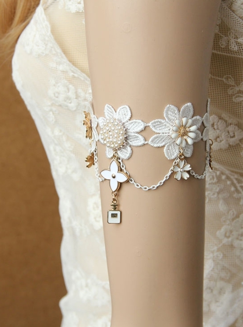 Bride Fashion White Lace Tassel Pearl Cherry Blossom Palace Retro Female Armband