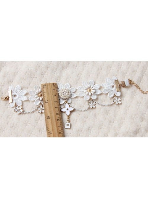 Bride Fashion White Lace Tassel Pearl Cherry Blossom Palace Retro Female Armband