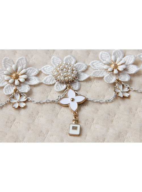 Bride Fashion White Lace Tassel Pearl Cherry Blossom Palace Retro Female Armband