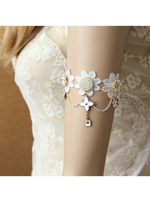 Bride Fashion White Lace Tassel Pearl Cherry Blossom Palace Retro Female Armband