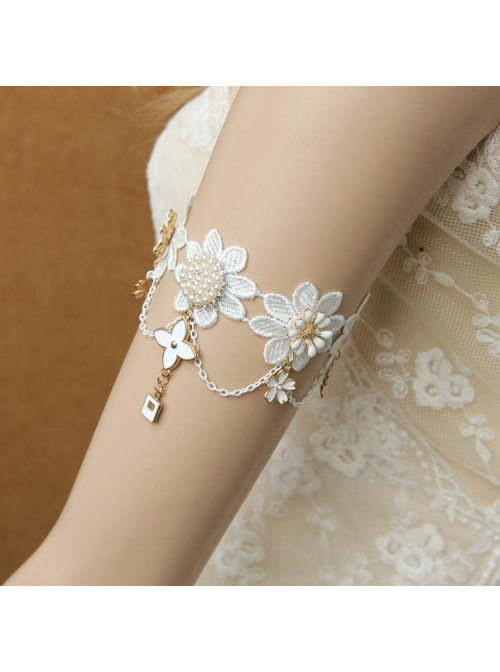 Bride Fashion White Lace Tassel Pearl Cherry Blossom Palace Retro Female Armband