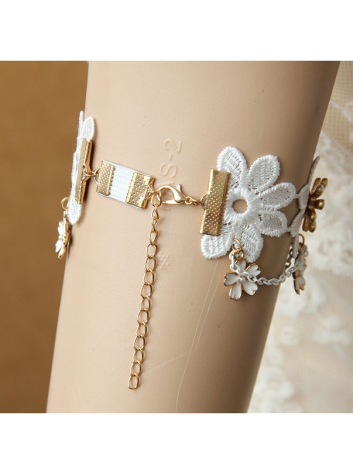 Bride Fashion White Lace Tassel Pearl Cherry Blossom Palace Retro Female Armband