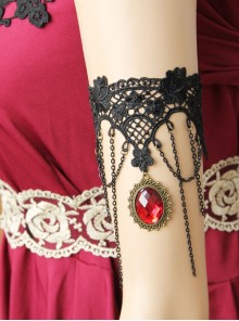 Dark Gothic Fashion Retro Ruby Black Lace Tassel Female Armband