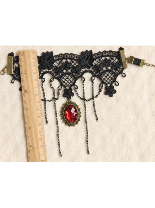 Dark Gothic Fashion Retro Ruby Black Lace Tassel Female Armband