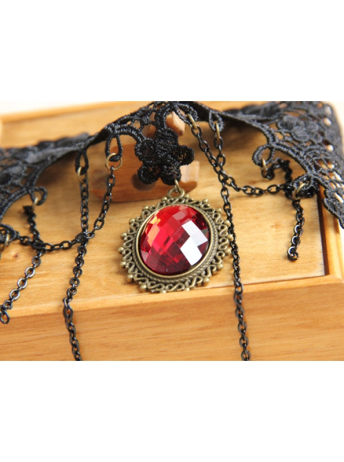 Dark Gothic Fashion Retro Ruby Black Lace Tassel Female Armband