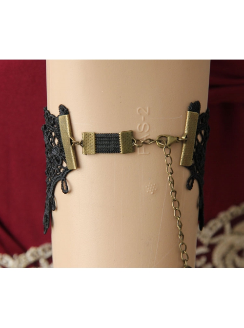 Dark Gothic Fashion Retro Ruby Black Lace Tassel Female Armband