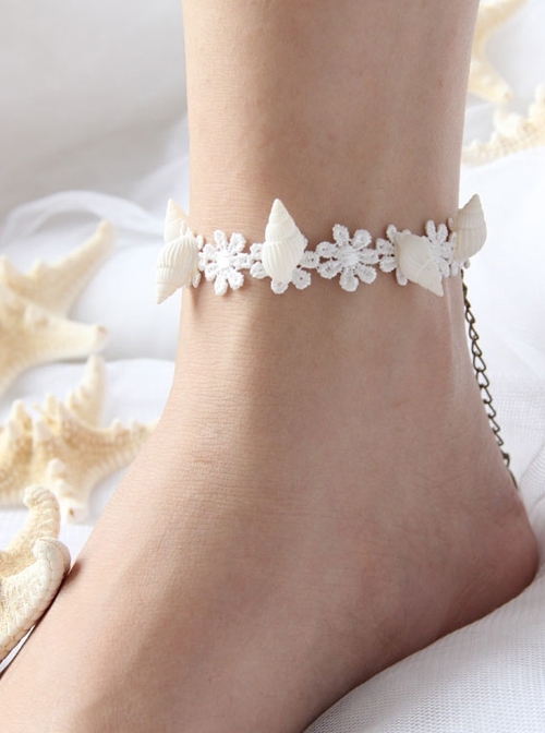 Fashion Personality Simple Leisure Vacation White Lace Conch Female Ankle Ring