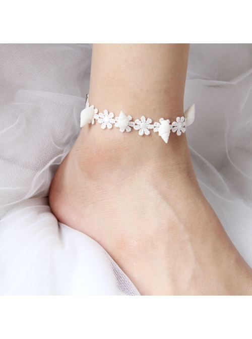 Fashion Personality Simple Leisure Vacation White Lace Conch Female Ankle Ring