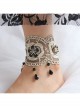 Fashion Retro Gold Silk Lace Black Flower Man-Made Crystal Female Anklet
