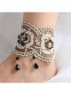 Fashion Retro Gold Silk Lace Black Flower Man-Made Crystal Female Anklet