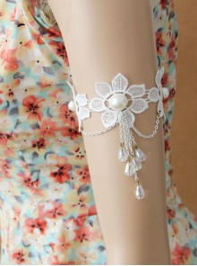 Fashion Retro Baroque White Tassel Bride Wedding Lace Flower Crystal Pearl Armband