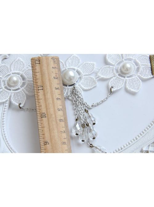 Fashion Retro Baroque White Tassel Bride Wedding Lace Flower Crystal Pearl Armband