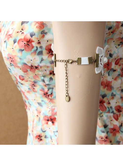 Fashion Retro Baroque White Tassel Bride Wedding Lace Flower Crystal Pearl Armband