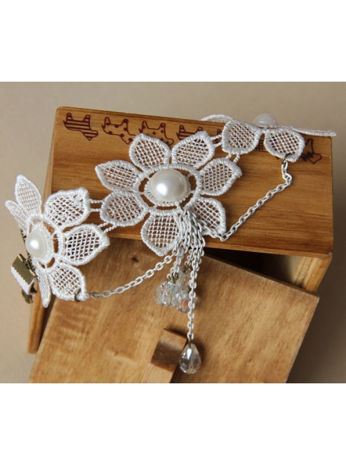 Fashion Retro Baroque White Tassel Bride Wedding Lace Flower Crystal Pearl Armband