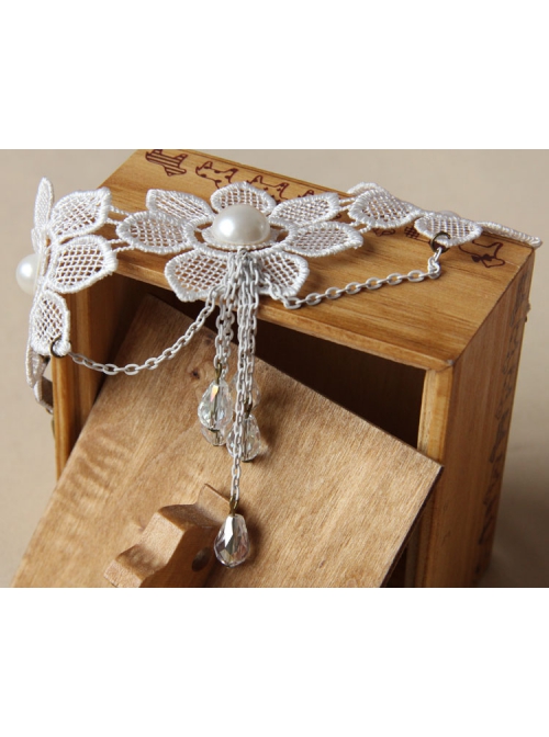 Fashion Retro Baroque White Tassel Bride Wedding Lace Flower Crystal Pearl Armband